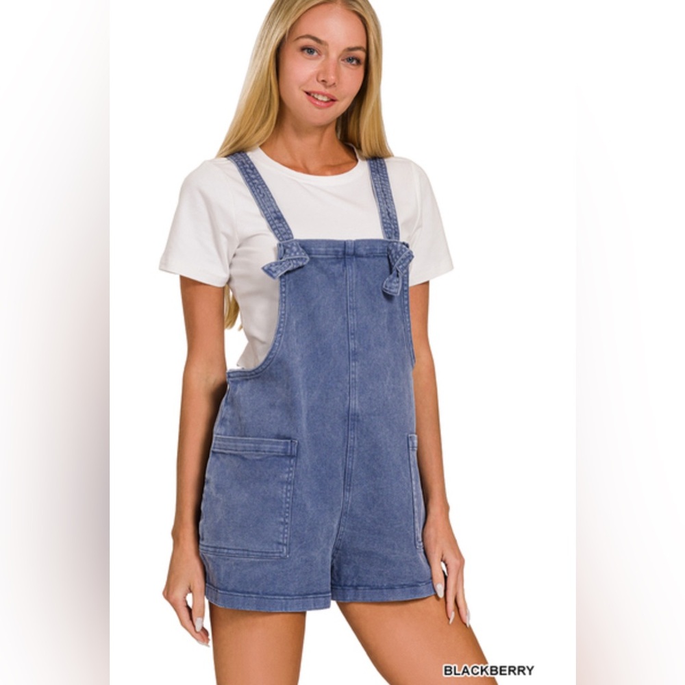 NWT Zenana Washed Knot Strap BlackBerry Romper - Picture 1 of 3